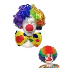 Kit Fantasia Palhaço Peruca Nariz Gravata Suspensório Sapato Festa Adulto Circo