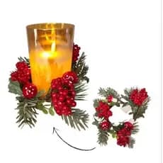 Porta Vela Natalino Mini Guirlanda de Mesa Decoração Vermelha Frutinhas Cogumelos Pinhas Natal Taça Vaso Jantar Loja