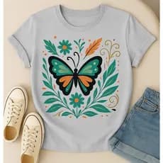 Camiseta Feminina Borboleta Floral T-shirt Blusa Linda