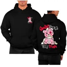 Moletom Unissex Canguru Estampado Urso Smile  Algodão Frente e Costas Confortável