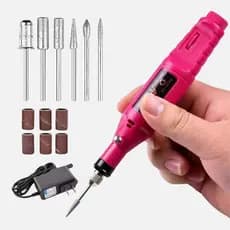 Kit Lixa Elétrica Unhas Profissional Rosa Bivolt Brocas + Lixas + Controle Velocidade Profissional