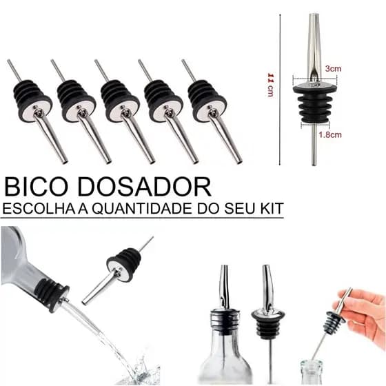 KIT Bico Dosador para Garrafa Inox Bartender Biqueira Tequila Azeite 2, 3, 4, 5 OU 10 UNIDADES