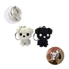 Chaveiro Cachorrinho em Plástico 3D Preto e Branco - Textura de Tricô