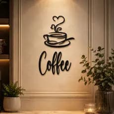 Placa Coffee Com Xícara de Café Decorativa Preto Em Plástico
