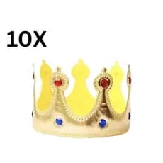 kit 10 Unidades Coroa de Rei/Rainha Dourada com Pedras Coloridas  Festa Aniversário Realeza Fantasia