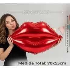 Balão Metálico Beijo Gigante Vermelho Lábios 70x55CM - Perfeito para Decoração de Dia dos Namorados e Noivados