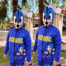 Blusa Moletom infantil do Sonic com capuz/máscara