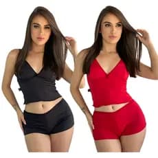 Kit 2 Top Doll Pijama Microfibra Noite Conjunto Conforto