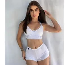 Conjunto Shortinho Conforto + Sutiã Sem Bojo Renda Poliamida
