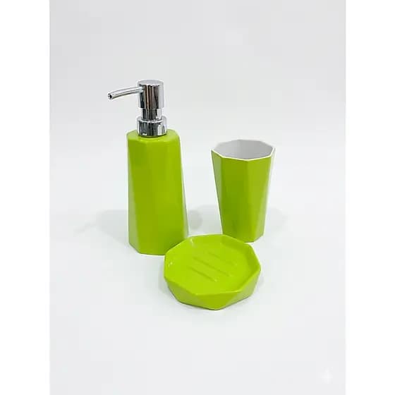 Kit Banheiro 3 Peças Verde Porta Sabonete Líquido + Copo + Saboneteira