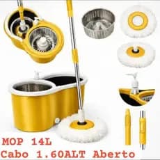 Mop Giratório Extra Grande 14 Litros Cesto inox, Completo, Cabo 1.60 Maior da Categoria