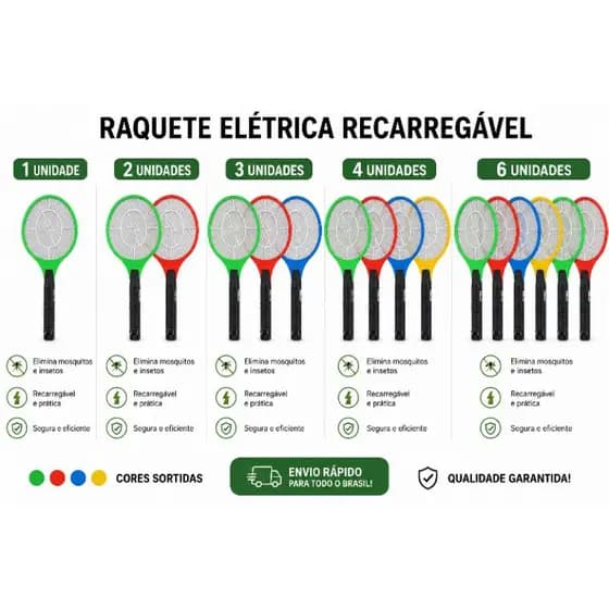 Raquete elétrica 1/2/3/4/6 unidades, temos preço de atacado entre em nossa loja e confira, cores sortidas