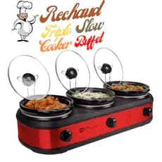 Panela elétrica Triplo Rechaud Buffet Slow Cooker 127V - 3 Panelas de Porcelana c/ 2.4 Litros cada.