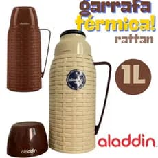 GARRAFA TÉRMICA ALADDIN RATTAN 1 LITRO MARROM / CREME 12H QUENTE E 24H FRIO / CAFÉ, CHÁ, SUCO, ÁGUA.