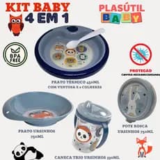 Kit Baby Alimentação Transição - 4 EM 1 - PLASÚtil - Acompanha - 1- Prato Térmico 450ML - BPA FREE