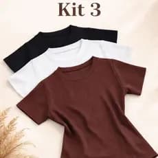 Kit 3 Blusas Feminina Estilosa Ribana Canelado Básica Casual