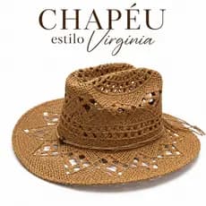Chapeu Cowboy de Praia Feminino Modelo Virginia de palha Durinha Aba Modelavel