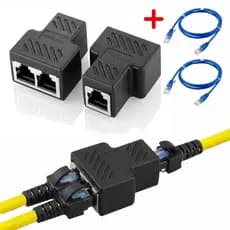 Duplicador Para Cabo De Rede Adaptador 2 Saídas Rj45 Fêmeas LAN Internet + 2x Cabos de Rede 1 Metro Montado