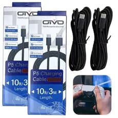 Cabo Carregador Controle PS5 Grande 3 Metros 3m USB-C Energia Bateria Manete Tipo C Turbo Para Playstation 5 Kit 2 Cabos