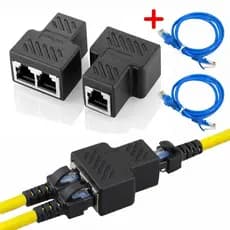 Duplicador Para Cabo De Rede Adaptador 2 Saídas Rj45 Fêmeas LAN Internet + 2x Cabos de Rede 3 Metros 3m Montado
