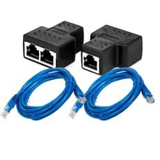 Duplicador Para Cabo De Rede Adaptador 2 Saídas Rj45 Fêmeas LAN Internet + 2x Cabos de Rede 5 Metros 5m Montado