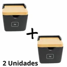 Kit 2 Saleiro De Porcelana e Tampa de Madeira  Preto 300ml
