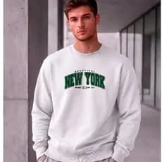 Moletom unissex New York casual moderno e estiloso moda inverno perfeita para looks de frio moletons algodão