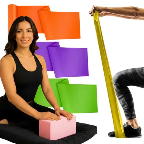 Kit 3 Elástico Exercício Faixa Elástica Bloco Yoga Treino