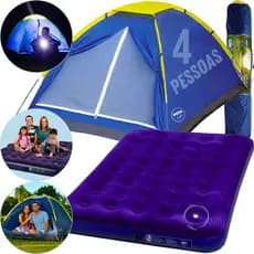 Kit Barraca Camping 4 Pessoas Iglu + Colchão Inflável Casal MOR Acampamento