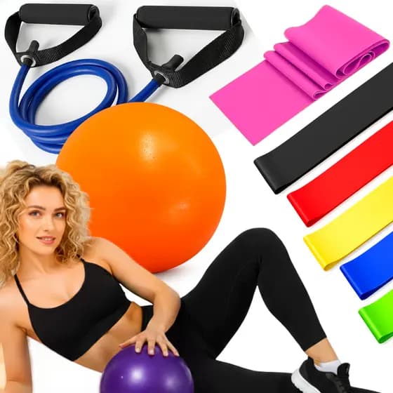 Kit Bola Pilates Elástico Mini Band Exercício Treino Faixa