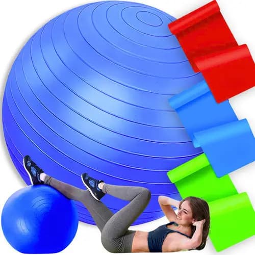 Kit Bola Suiça Pilates Fisioterapia 55cm + 3 Faixa Elástica Thera Band Elástico de Exercício Treino