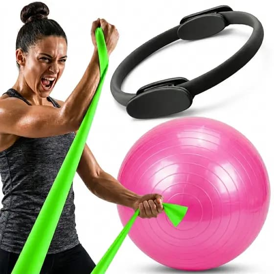 Kit Bola Pilates Faixa Elástica Exercício Anel Tonificador