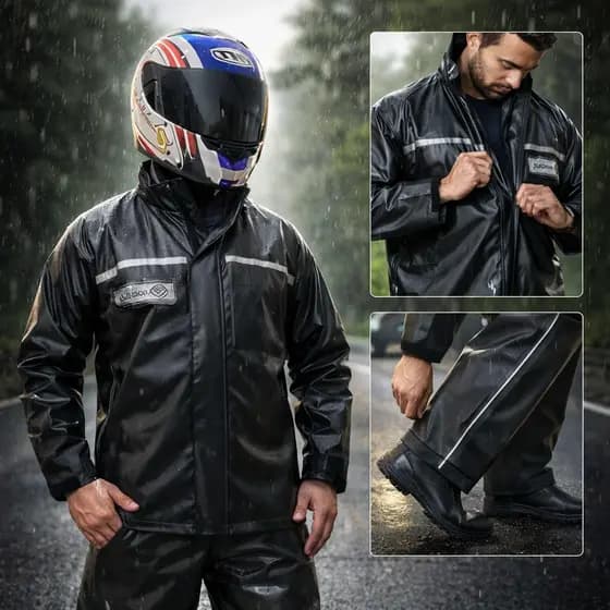 Conjunto Capa Chuva Moto Emborrachada Impermeável Com Gola Flex Motoboy  Entregador Motoqueiro