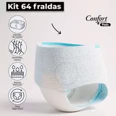 Kit 64 Fraldas Geriátrica Pacote Unissex Calcinha/Cueca Descartável Confort Master Pants