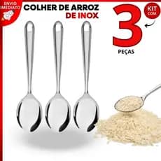 Kit 3 Colher de Arroz Inox 25,2cm Resistente para Servir Alimentos Cozinha Restaurante Buffet