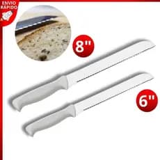 Faca para Pão 6"/ 8" Aço Inox Profissional Serrilhada para Cortar Pães e Bolo Cozinha