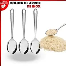 Kit Com 5 Colher de Arroz Inox 25,2cm Resistente para Servir Alimentos Cozinha Restaurante Buffet