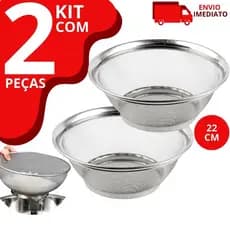 Kit 2 Cesta Escorredor Multiuso Inox 22cm para Cozinha, Macarrão, Legumes, Arroz e Fruteira