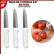 1/2/3 Faca Peixeira Inox 3,5" Cabo Branco Para Frutas, Legumes, Alimentos e Corte Preciso na Cozinha