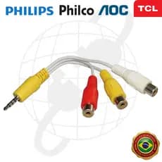 Cabo  P3 x RCA Fêmea Adaptador de Áudio e Vídeo TV