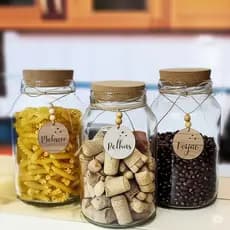 Pote de Mantimentos 3,2 litros Vidro | Tampa/Vedação por Rolha + Pingente Madeira