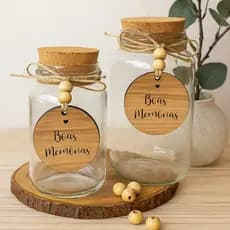 Potes de Vidro com Pingentes Boas Memórias  e Abra e Receba 600ml e 800ml