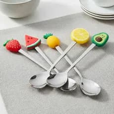 Kit 6 Talheres Frutas Aço Inox Garfo Colher ou só Colher Sobremesa