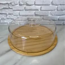 Boleira De Bambu Com Tampa Em Acrílico Redonda Ou Retangular