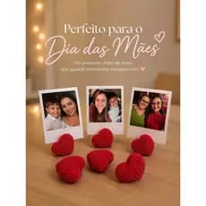 Porta Fotos e Recados Decorativo Coração Tricô  Kit com 6 Peças,  Porta Cartão Mesa
