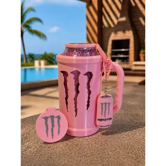Copo Monster porta lata viralizado + Tampa e Chaveiro Abridor