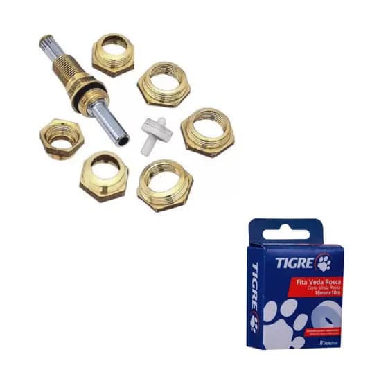 Kit Reparo Salva Registro Pressão Chuveiro Universal Metal + Fita Veda Rosca Tigre 18mm X 10 Metros