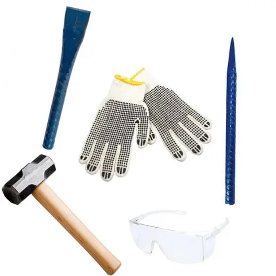 Kit 1 Marreta 1,5kg + 1 Ponteiro + 1 Talhadeira + Luva Tricotada + Oculos De Proteção