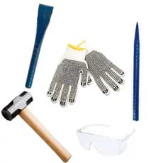 Kit 1 Marreta 1,5kg + 1 Ponteiro + 1 Talhadeira + Luva Tricotada + Oculos De Proteção