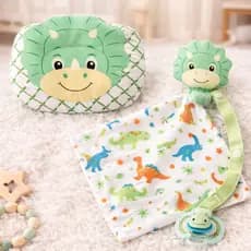 Naninha com Prendedor de Chupeta + Travesseiro Anatômico para Bebê Dino Verde